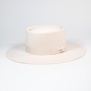 Ivory White  Wide Brim Wool Boater Hat